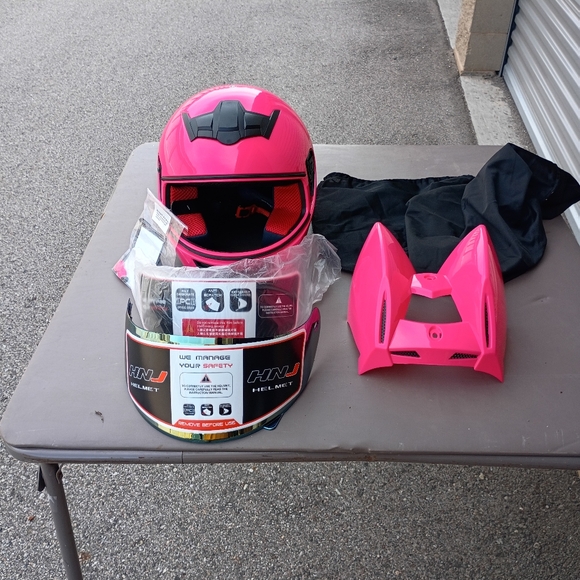 HNJ Small Motorcycle Helmets Moto Cat Ears Helmet DOT Approved Full Face Breatha - Picture 1 of 11